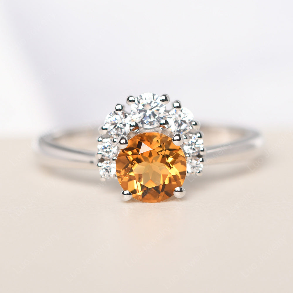 Half Halo Citrine Wedding Ring Yellow Gold - LUO Jewelry
