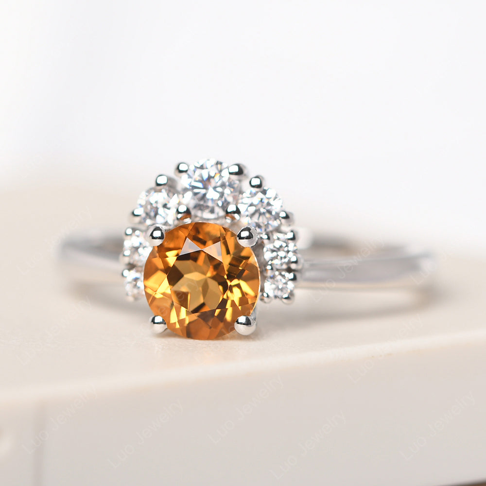 Half Halo Citrine Wedding Ring Yellow Gold - LUO Jewelry