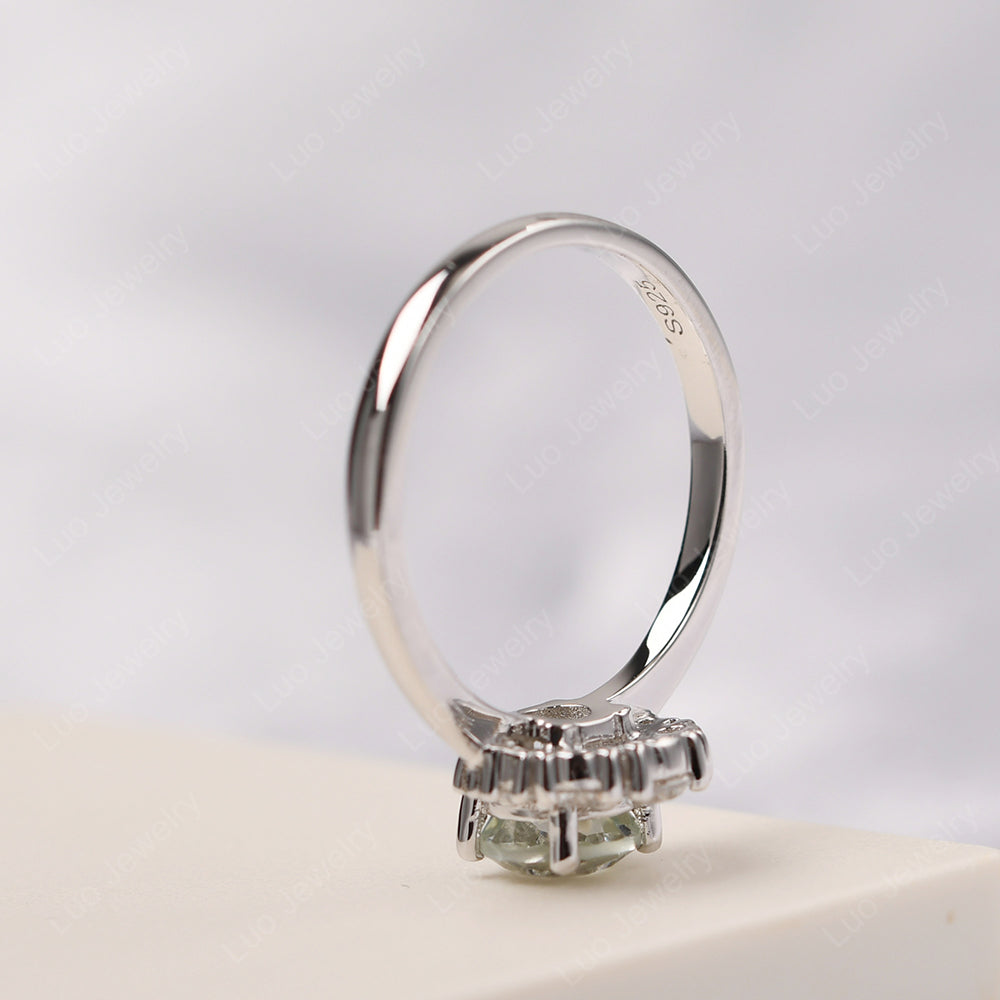 Half Halo Green Amethyst Wedding Ring Yellow Gold - LUO Jewelry