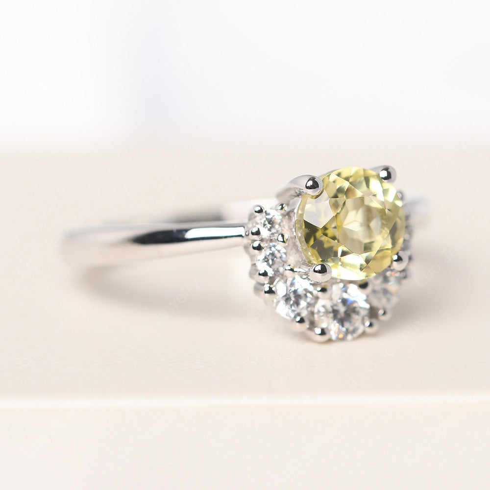Half Halo Lemon Quartz Wedding Ring Yellow Gold - LUO Jewelry