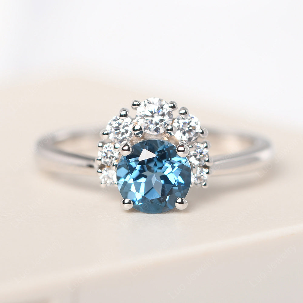 Half Halo London Blue Topaz Wedding Ring Yellow Gold - LUO Jewelry