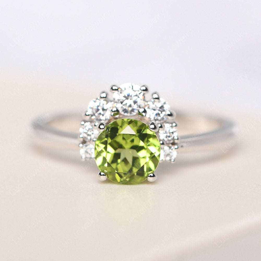 Half Halo Peridot Wedding Ring Yellow Gold - LUO Jewelry