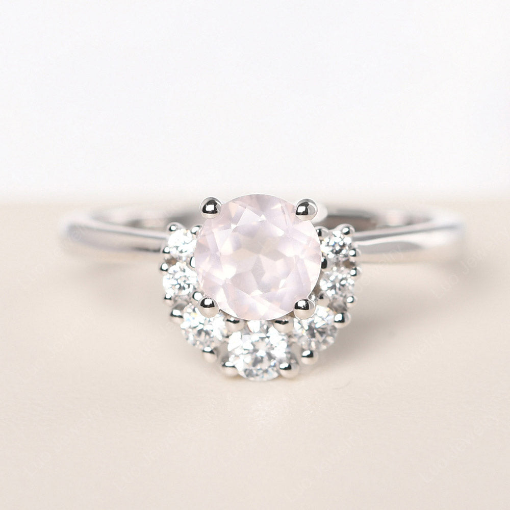 Half Halo Rose Quartz Wedding Ring Yellow Gold - LUO Jewelry