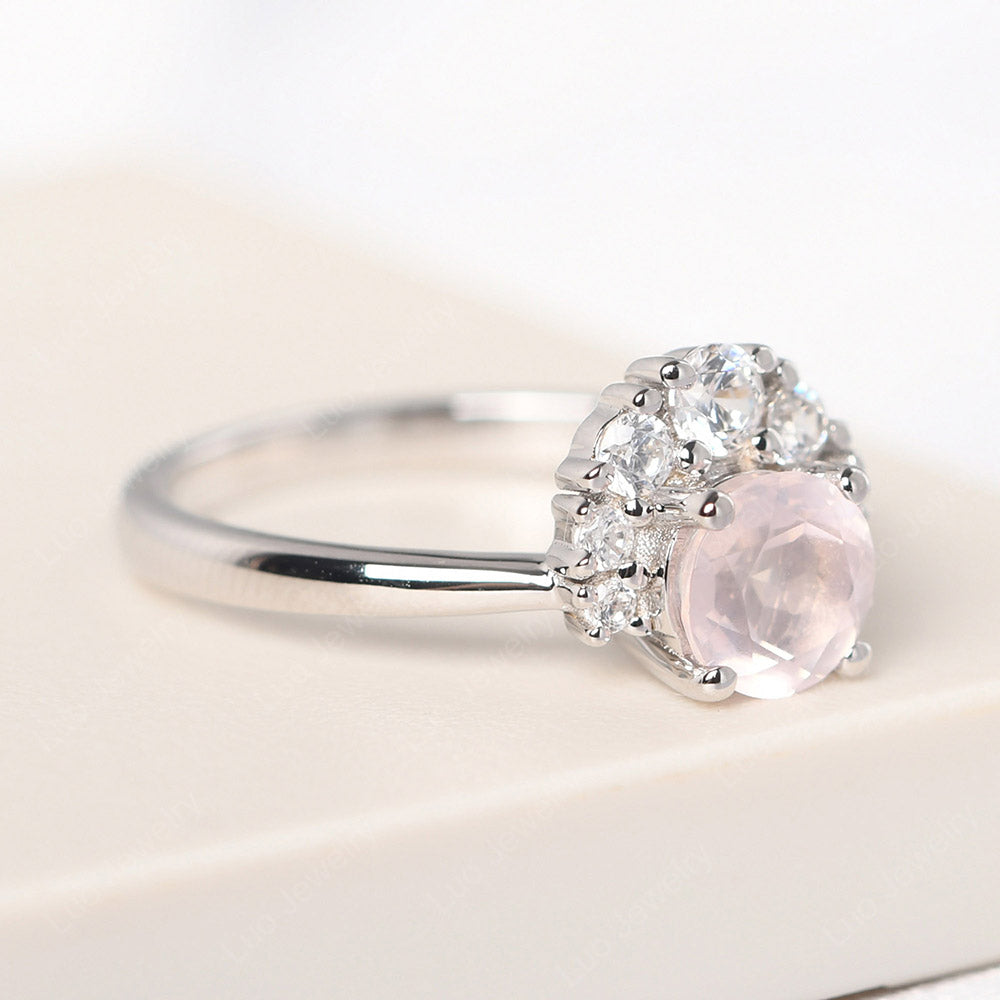 Half Halo Rose Quartz Wedding Ring Yellow Gold - LUO Jewelry