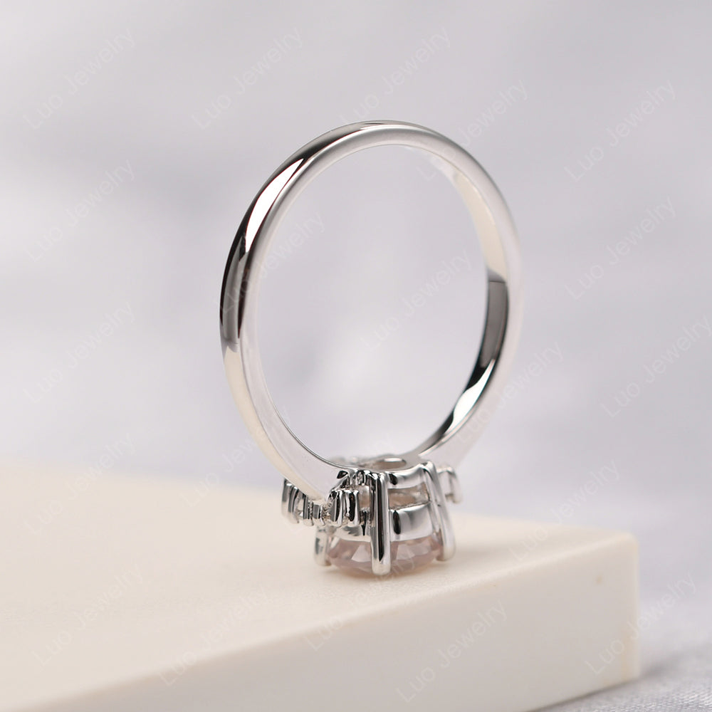 Half Halo Rose Quartz Wedding Ring Yellow Gold - LUO Jewelry