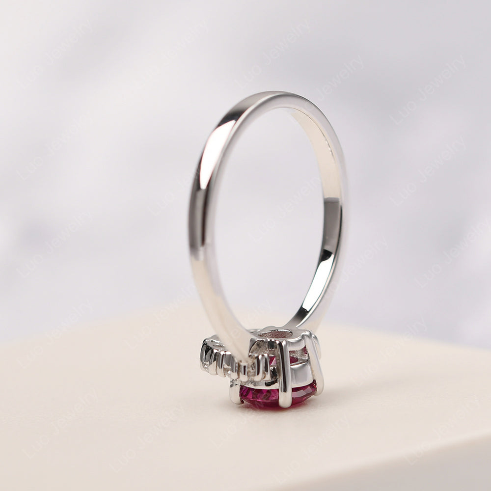 Half Halo Ruby Wedding Ring Yellow Gold - LUO Jewelry