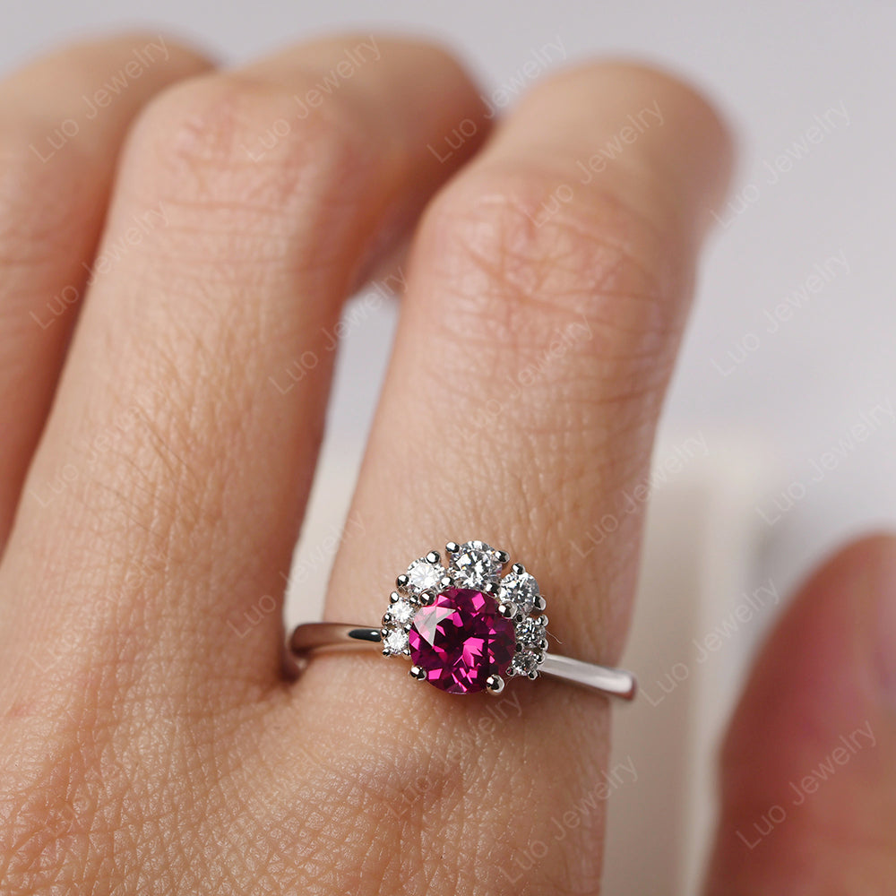 Half Halo Ruby Wedding Ring Yellow Gold - LUO Jewelry