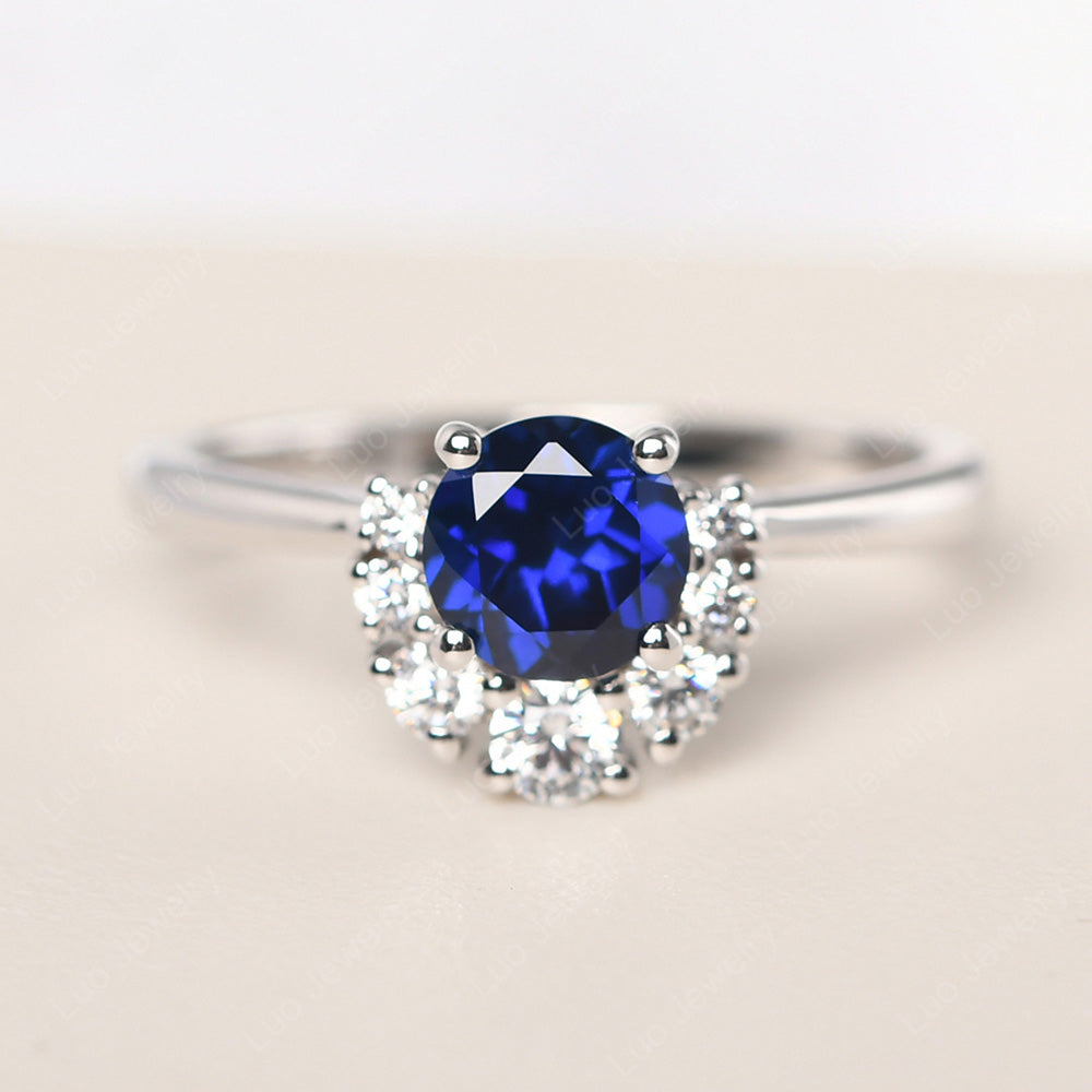 Half Halo Lab Sapphire Wedding Ring Yellow Gold - LUO Jewelry