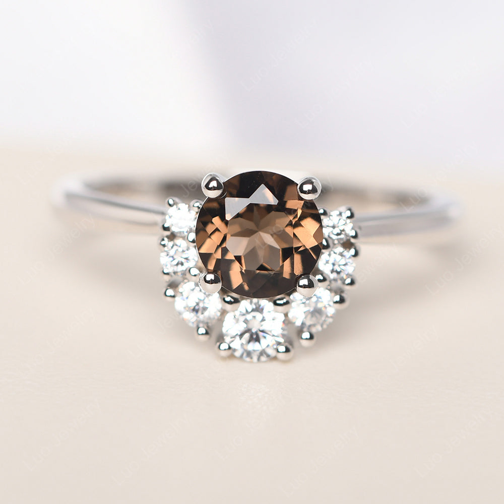 Half Halo Smoky Quartz  Wedding Ring Yellow Gold - LUO Jewelry