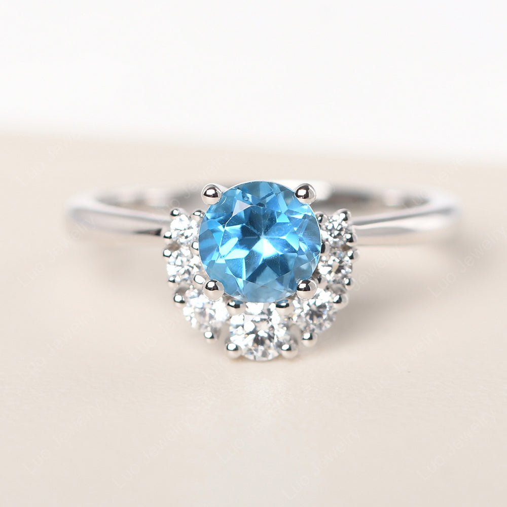 Half Halo Swiss Blue Topaz Wedding Ring Yellow Gold - LUO Jewelry