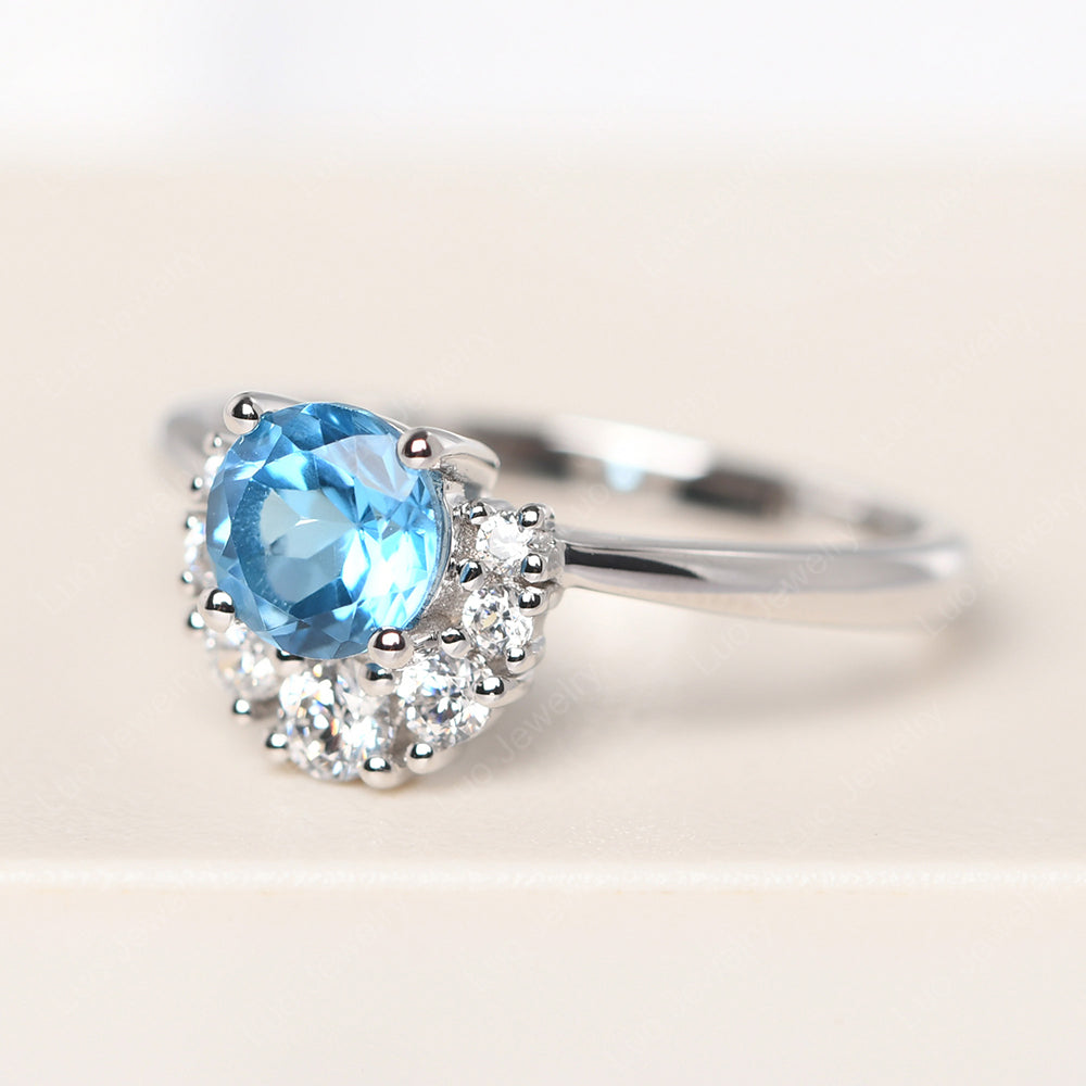 Half Halo Swiss Blue Topaz Wedding Ring Yellow Gold - LUO Jewelry