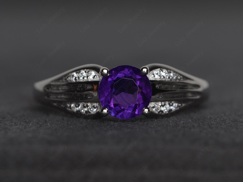 Vintage Amethyst Wedding Ring Round Cut Gold - LUO Jewelry