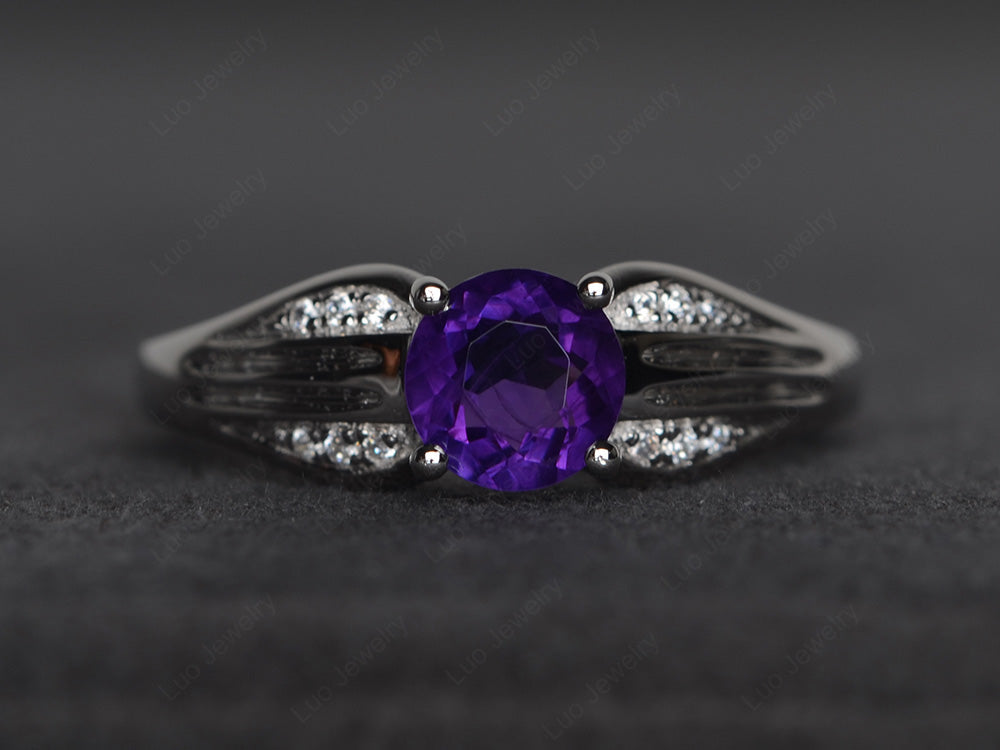 Vintage Amethyst Wedding Ring Round Cut Gold - LUO Jewelry