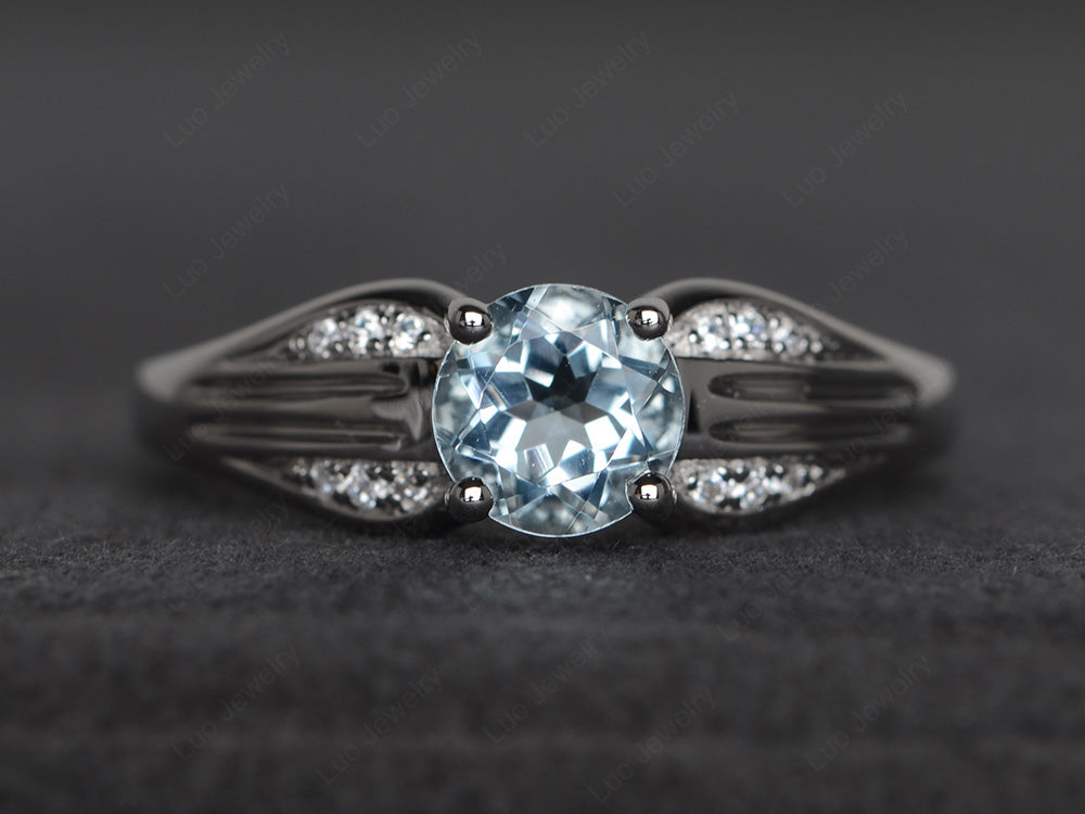 Vintage Aquamarine Wedding Ring Round Cut Gold - LUO Jewelry