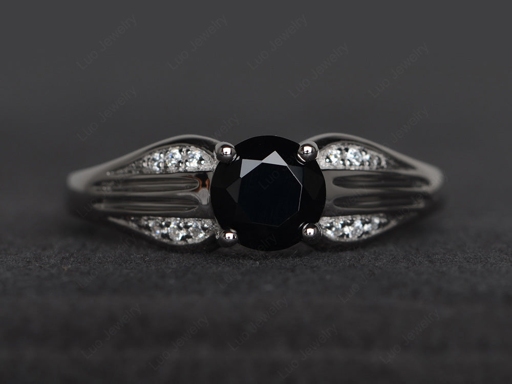 Vintage Black Stone Wedding Ring Round Cut Gold - LUO Jewelry