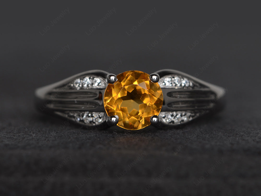 Vintage Citrine Wedding Ring Round Cut Gold - LUO Jewelry
