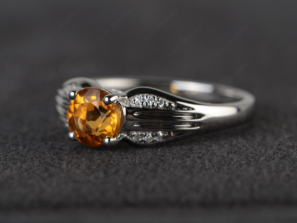 Vintage Citrine Wedding Ring Round Cut Gold - LUO Jewelry