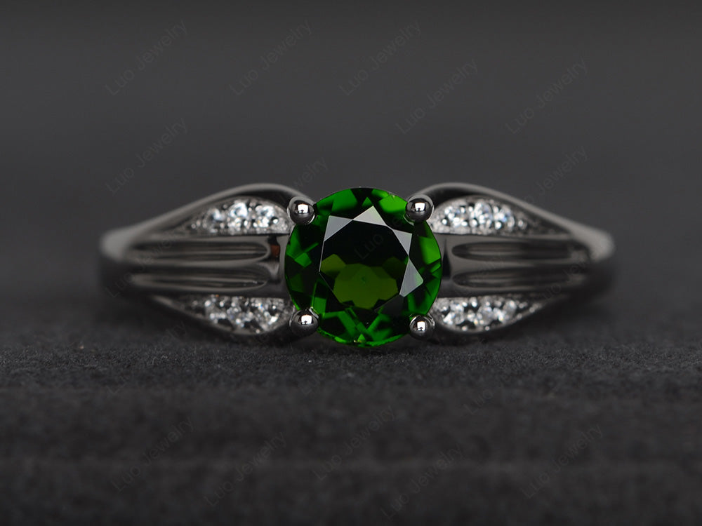 Vintage Diopside Wedding Ring Round Cut Gold - LUO Jewelry