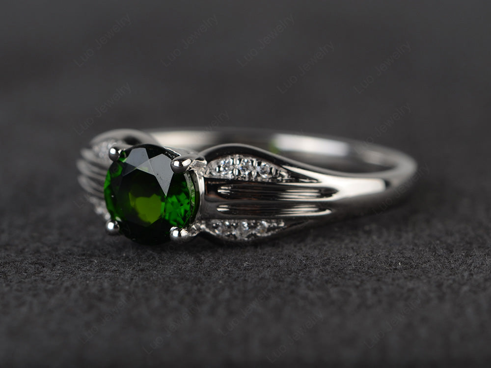Vintage Diopside Wedding Ring Round Cut Gold - LUO Jewelry