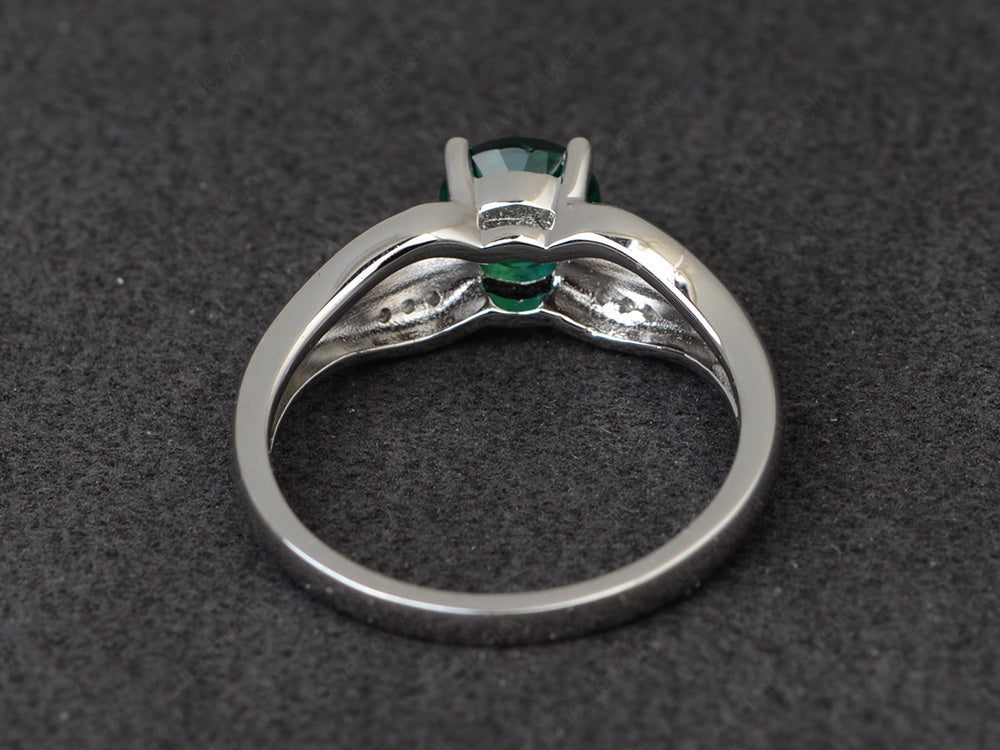 Vintage Lab Emerald Wedding Ring Round Cut Gold - LUO Jewelry