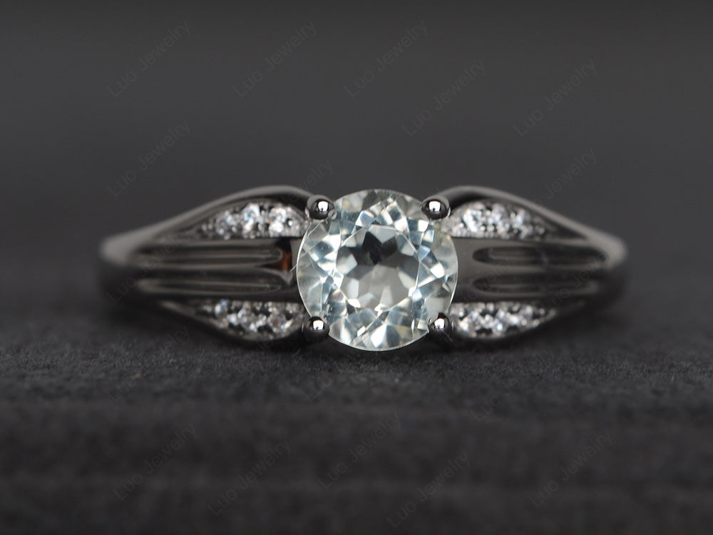 Vintage Green Amethyst Wedding Ring Round Cut Gold - LUO Jewelry