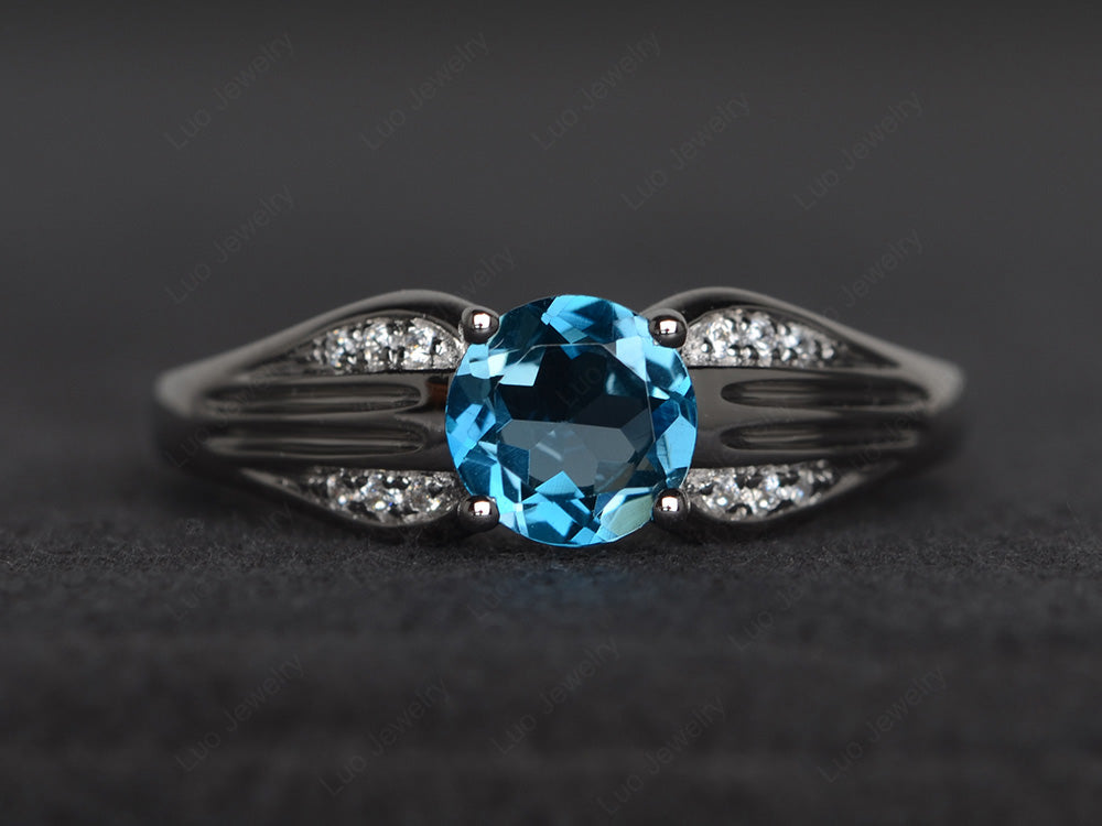 Vintage London Blue Topaz Wedding Ring Round Cut Gold - LUO Jewelry