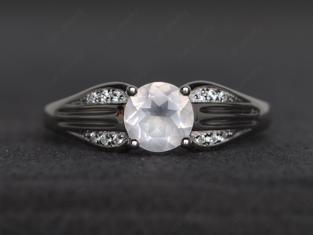 Vintage Rose Quartz Wedding Ring Round Cut Gold - LUO Jewelry