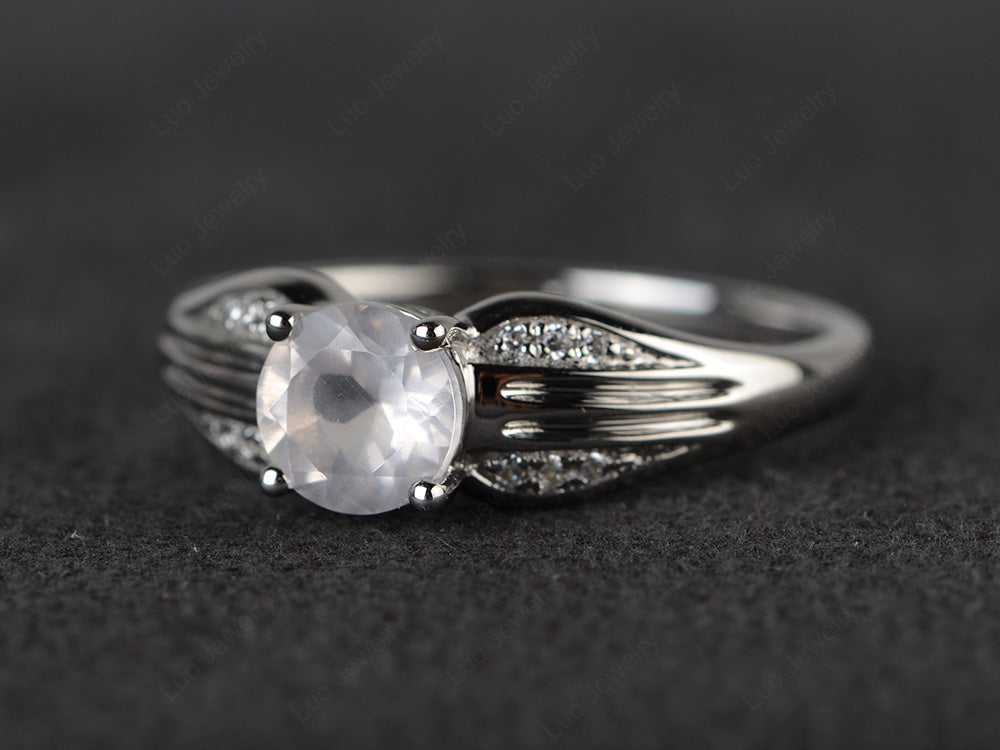 Vintage Rose Quartz Wedding Ring Round Cut Gold - LUO Jewelry