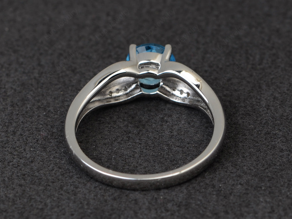 Vintage Swiss Blue Topaz Wedding Ring Round Cut Gold - LUO Jewelry