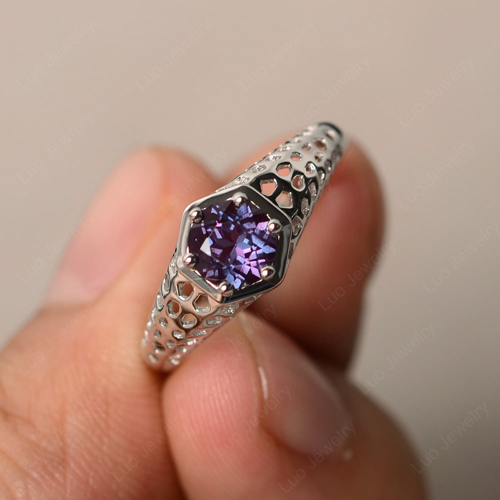 6 Prong Vintage Alexandrite Solitaire Engagement Ring - LUO Jewelry
