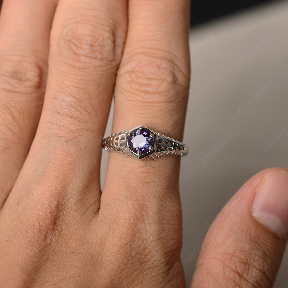 6 Prong Vintage Alexandrite Solitaire Engagement Ring - LUO Jewelry