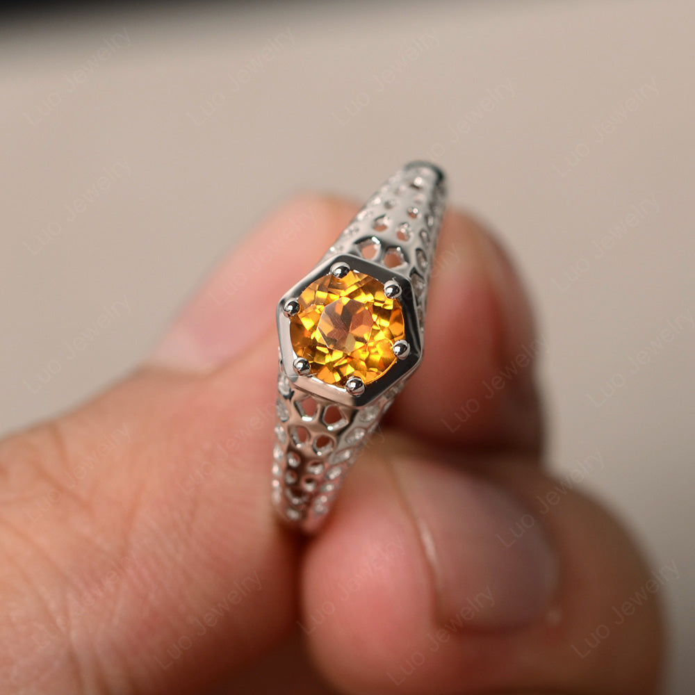 6 Prong Vintage Citrine Solitaire Engagement Ring - LUO Jewelry