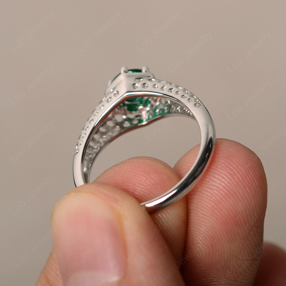 6 Prong Vintage Lab Emerald Solitaire Engagement Ring - LUO Jewelry