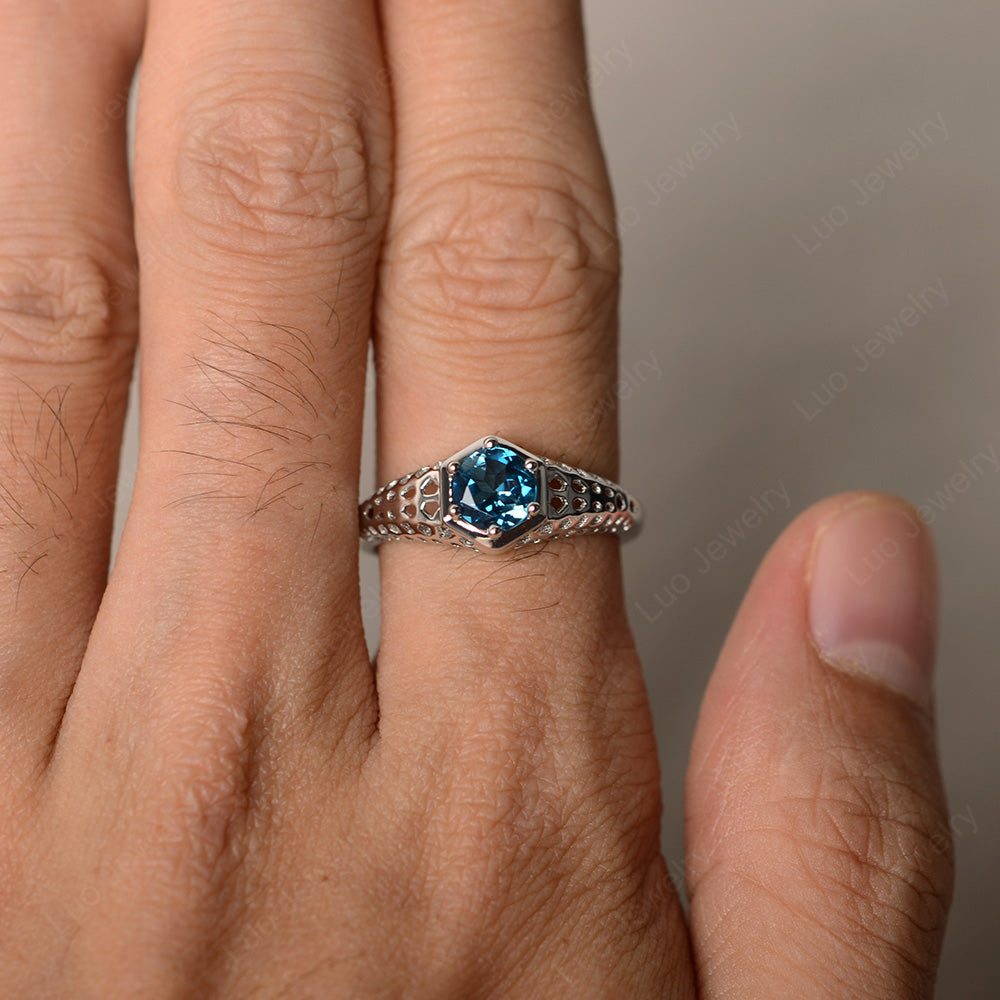 6 Prong Vintage London Blue Topaz Solitaire Engagement Ring - LUO Jewelry
