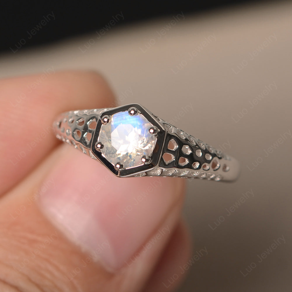 6 Prong Vintage Moonstone Solitaire Engagement Ring - LUO Jewelry