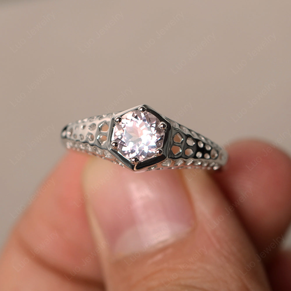 6 Prong Vintage Morganite Solitaire Engagement Ring - LUO Jewelry