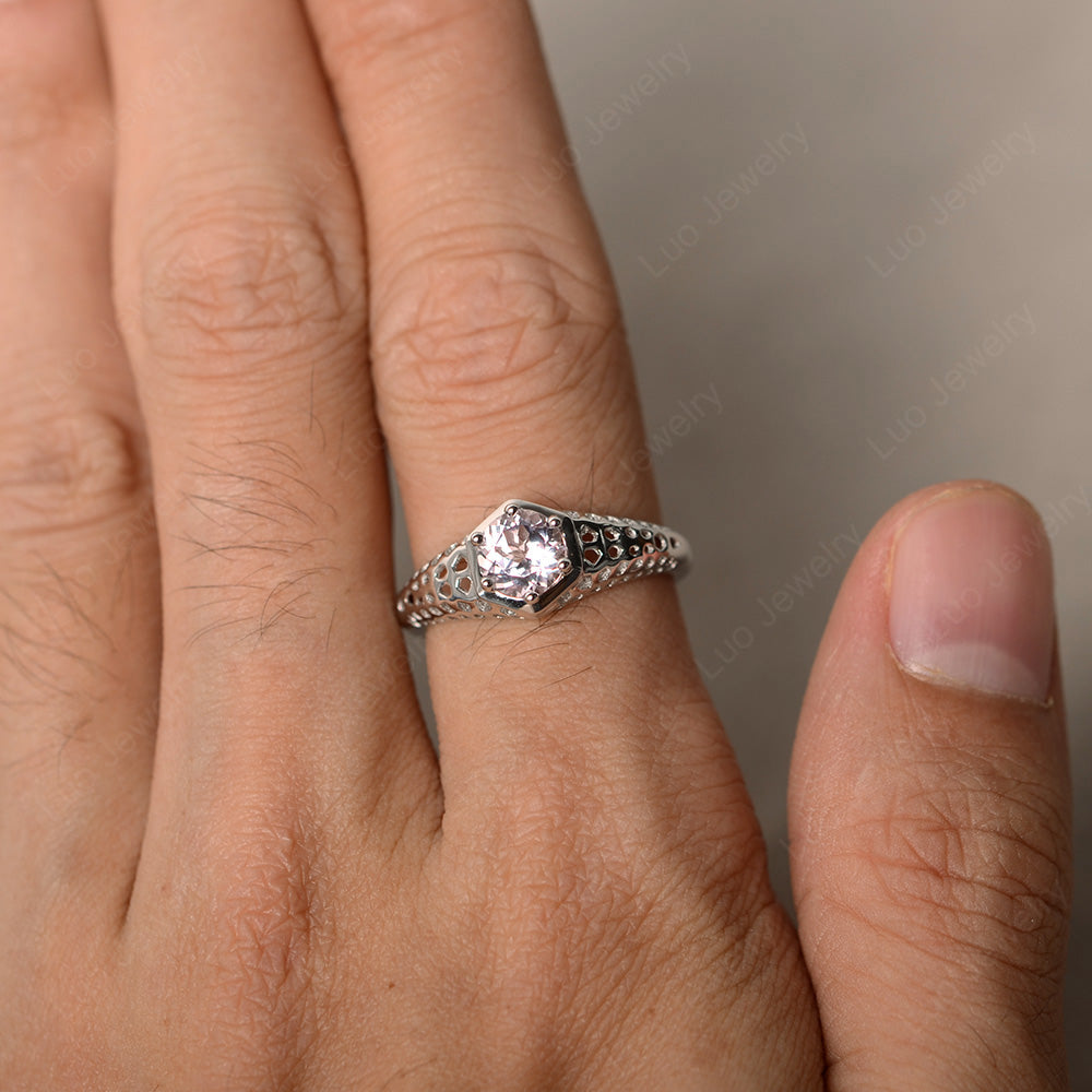 6 Prong Vintage Morganite Solitaire Engagement Ring - LUO Jewelry