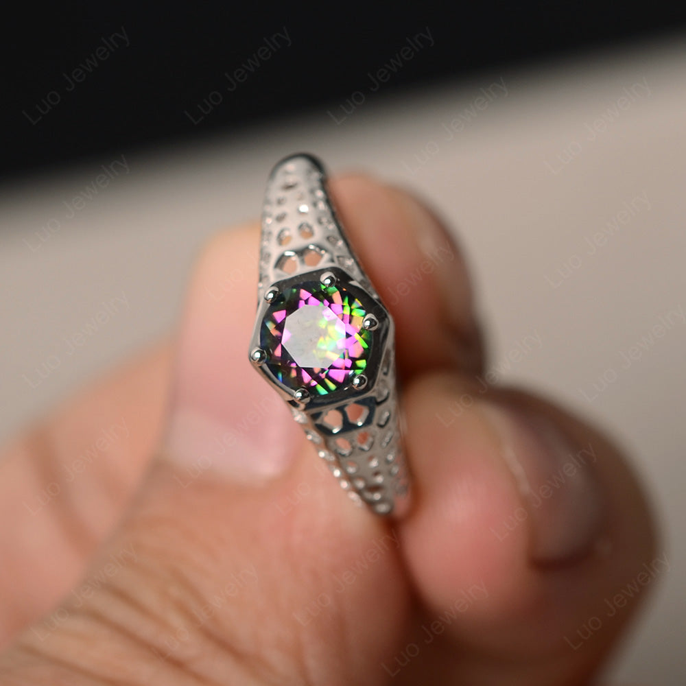 6 Prong Vintage Mystic Topaz Solitaire Engagement Ring - LUO Jewelry