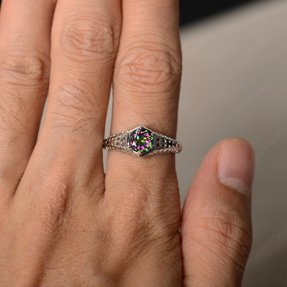 6 Prong Vintage Mystic Topaz Solitaire Engagement Ring - LUO Jewelry