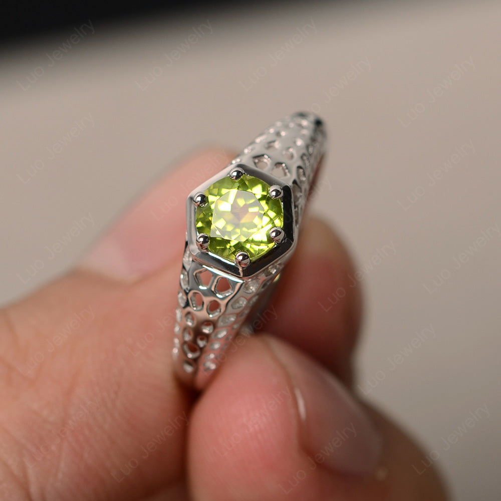 6 Prong Vintage Peridot Solitaire Engagement Ring - LUO Jewelry