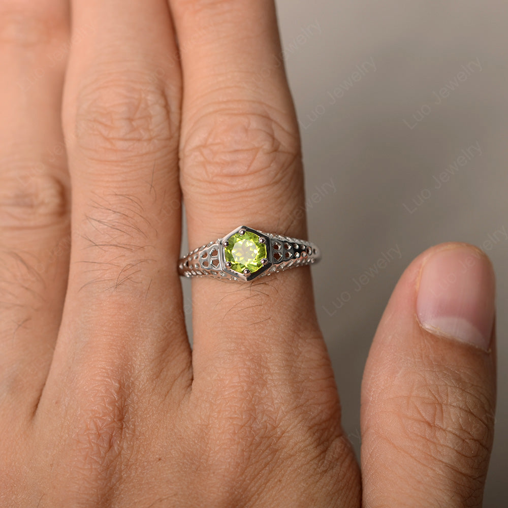 6 Prong Vintage Peridot Solitaire Engagement Ring - LUO Jewelry