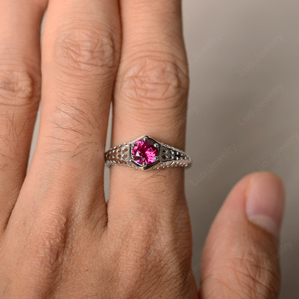 6 Prong Vintage Ruby Solitaire Engagement Ring - LUO Jewelry