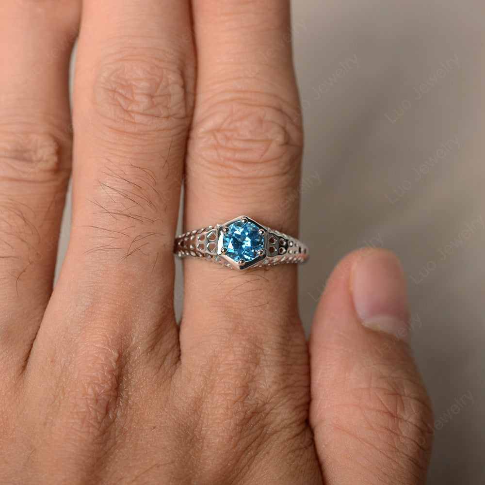 6 Prong Vintage Swiss Blue Topaz Solitaire Engagement Ring - LUO Jewelry