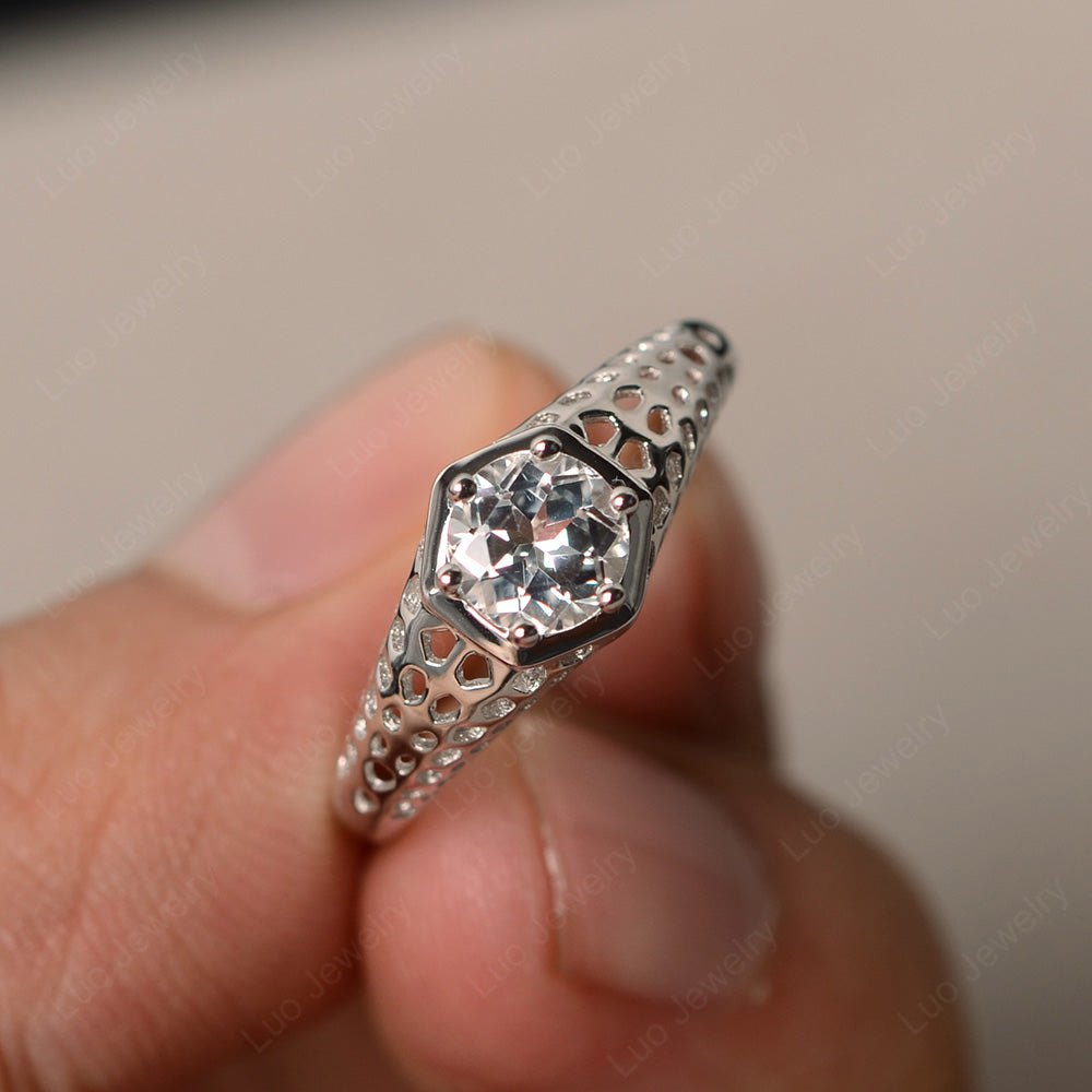 6 Prong Vintage White Topaz Solitaire Engagement Ring - LUO Jewelry