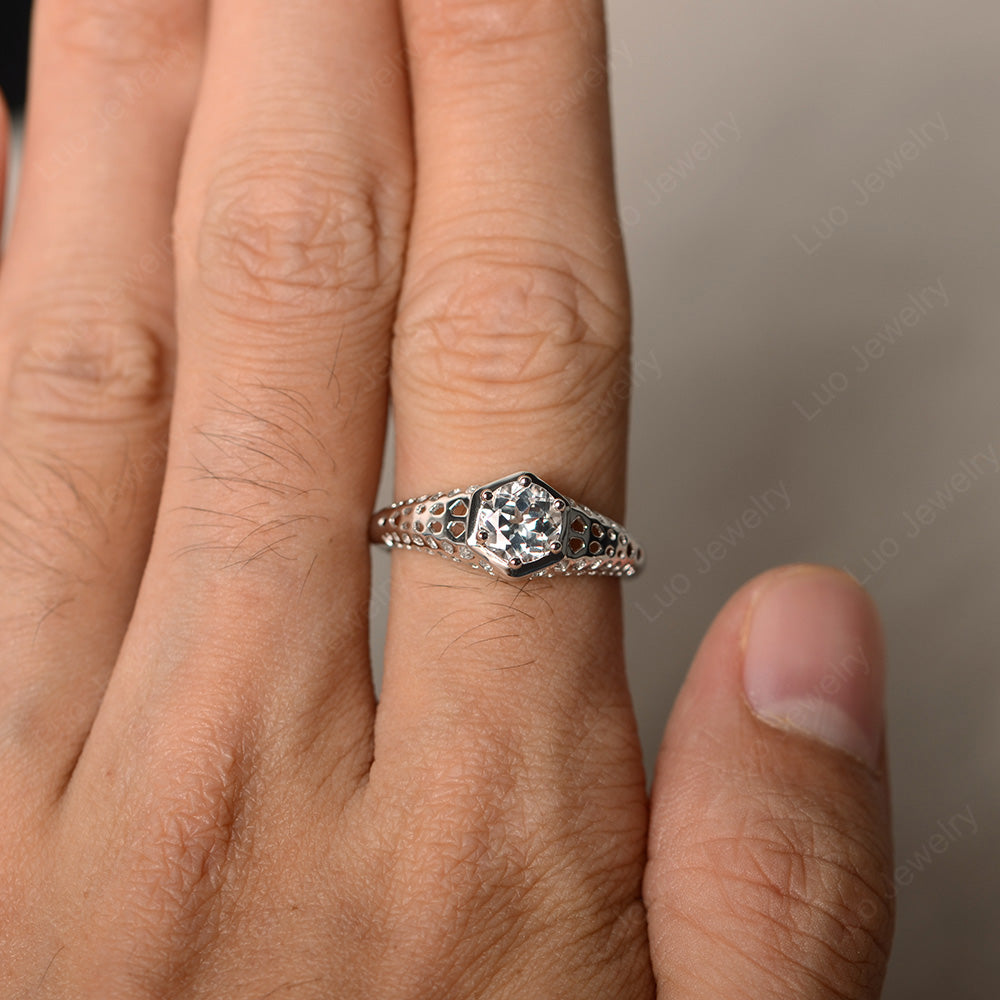 6 Prong Vintage White Topaz Solitaire Engagement Ring - LUO Jewelry