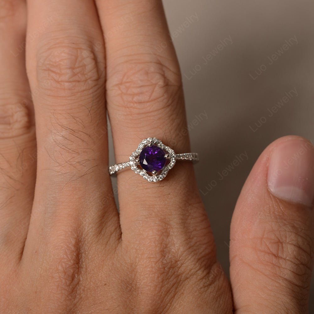 Amethyst Halo Flower Engagement Ring Gold - LUO Jewelry