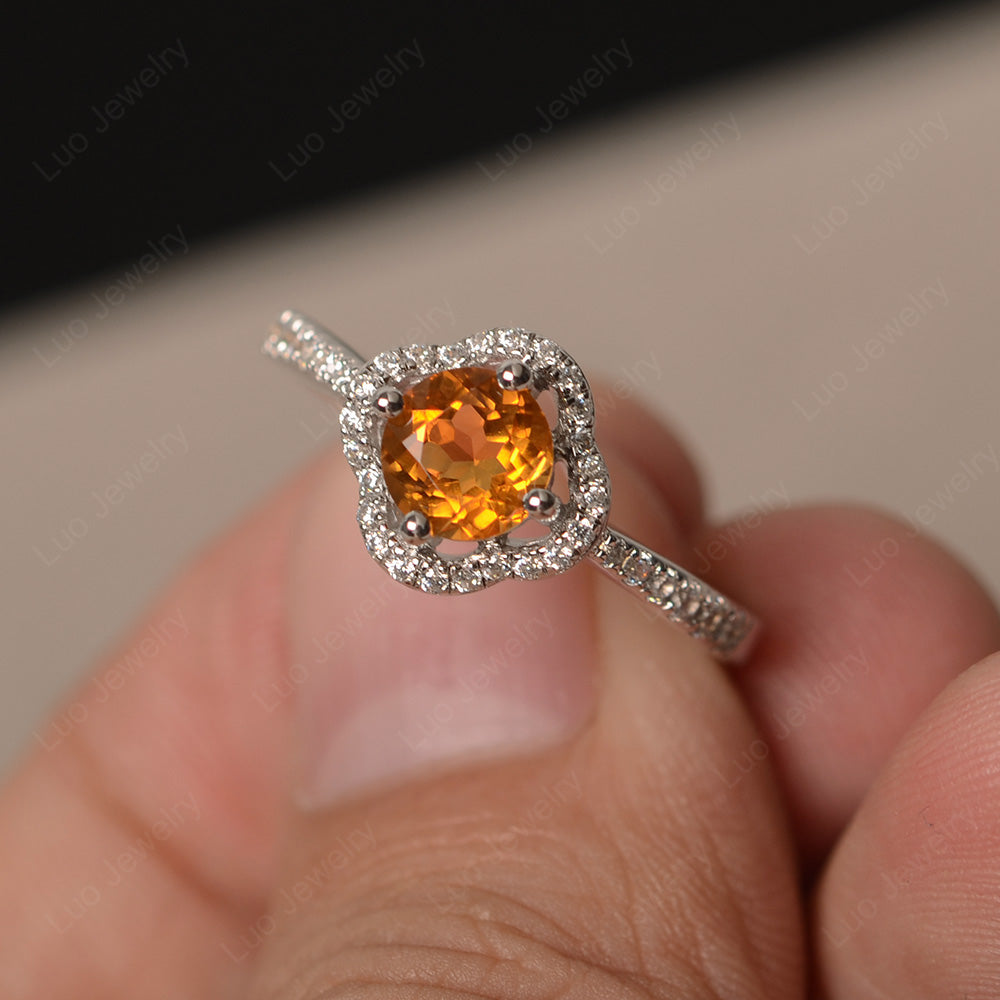 Citrine Halo Flower Engagement Ring Gold - LUO Jewelry