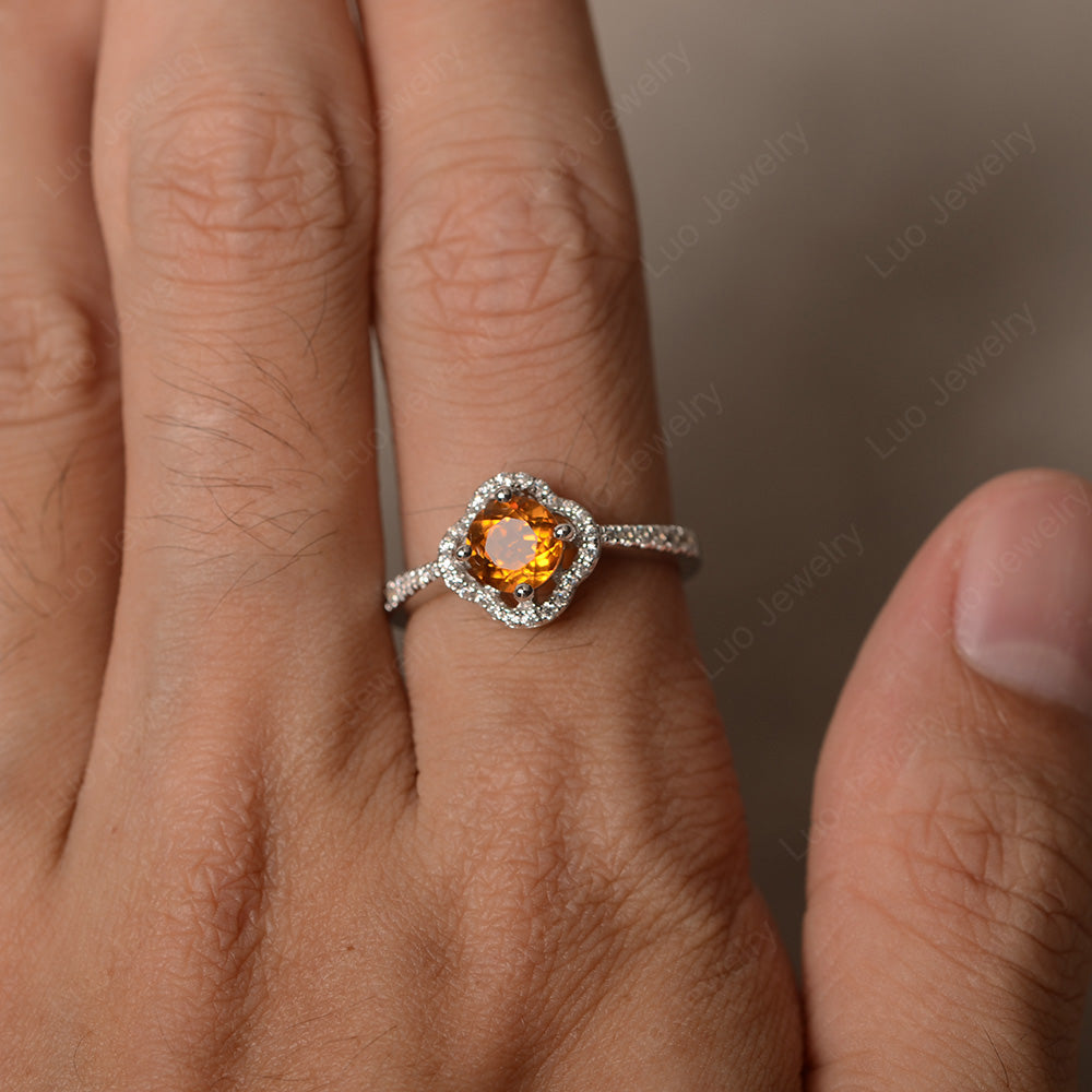 Citrine Halo Flower Engagement Ring Gold - LUO Jewelry