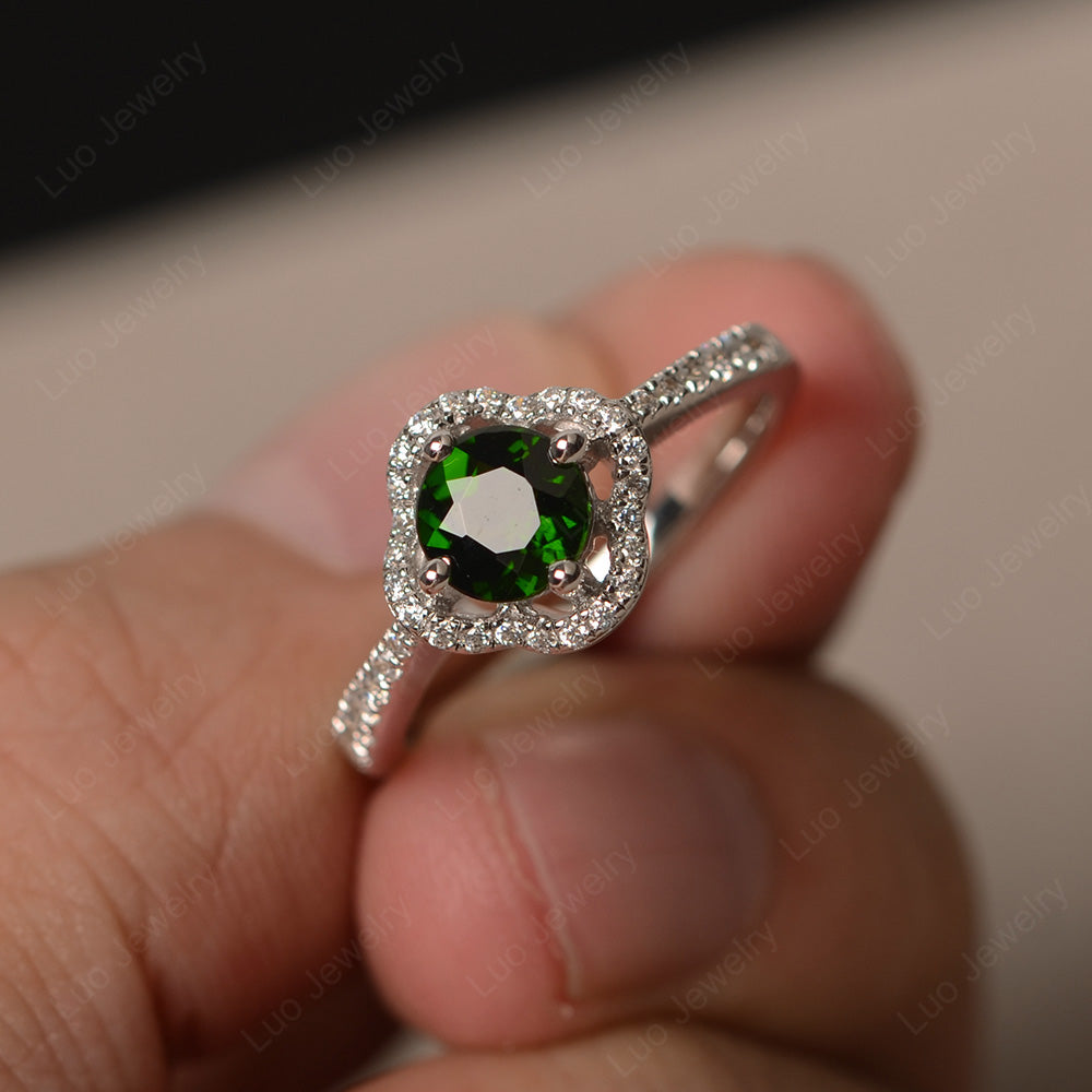 Diopside Halo Flower Engagement Ring Gold - LUO Jewelry