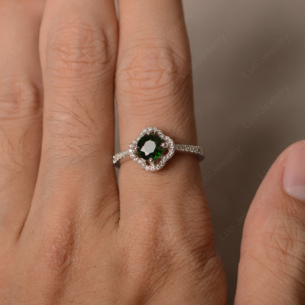 Diopside Halo Flower Engagement Ring Gold - LUO Jewelry